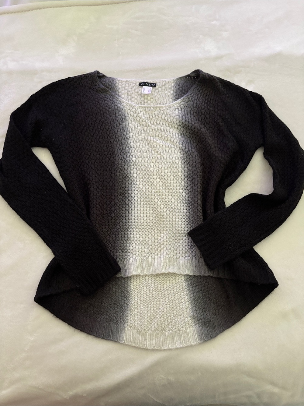 VENUS Black to Cream Ombre Scoop-Neck Pullover